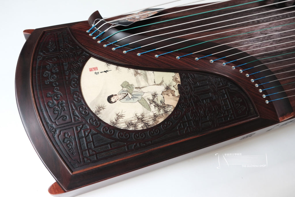 Dunhuang-Yun "Ancient Lady" Elite Rosewood Collection Grade Guzheng   敦煌韵牌 特选阔叶黄檀木浅浮雕国画古筝 "仕女"