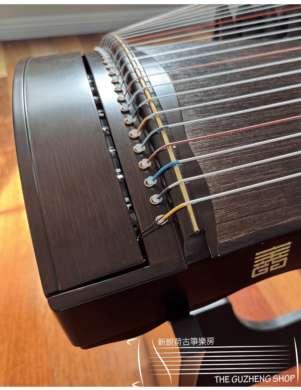 Close-up of a Guzheng, a traditional Chinese musical instrument