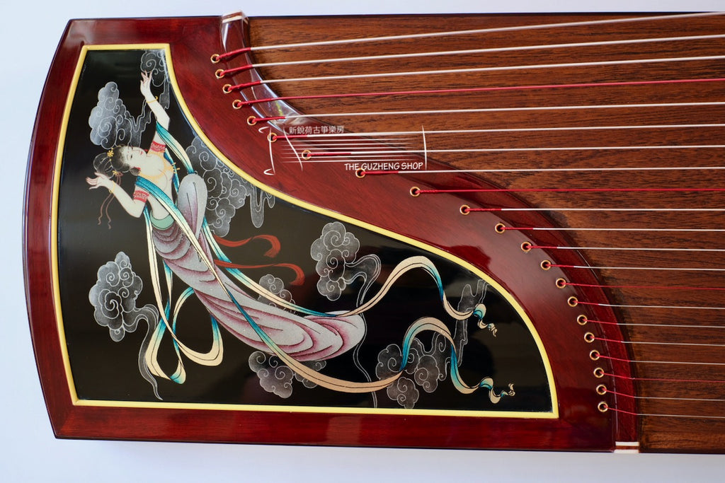 Zhuque Brand "Fairy Lady" Guzheng (Dark)朱雀牌臻品手繪漆畫古筝 "聞樂飛天"（深色）