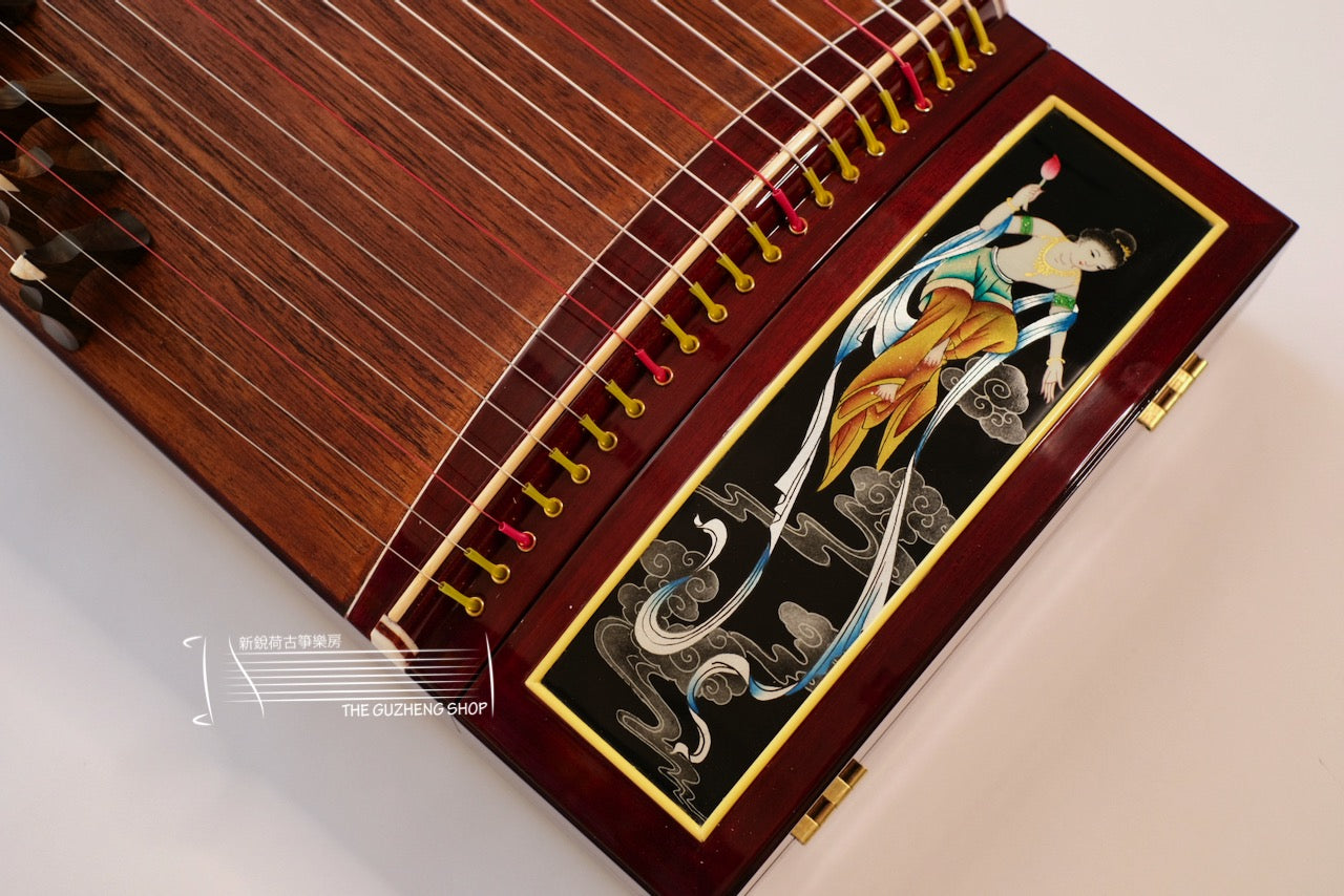 Zhuque Brand "Fairy Lady" Guzheng (Dark)朱雀牌臻品手繪漆畫古筝 "聞樂飛天"（深色）