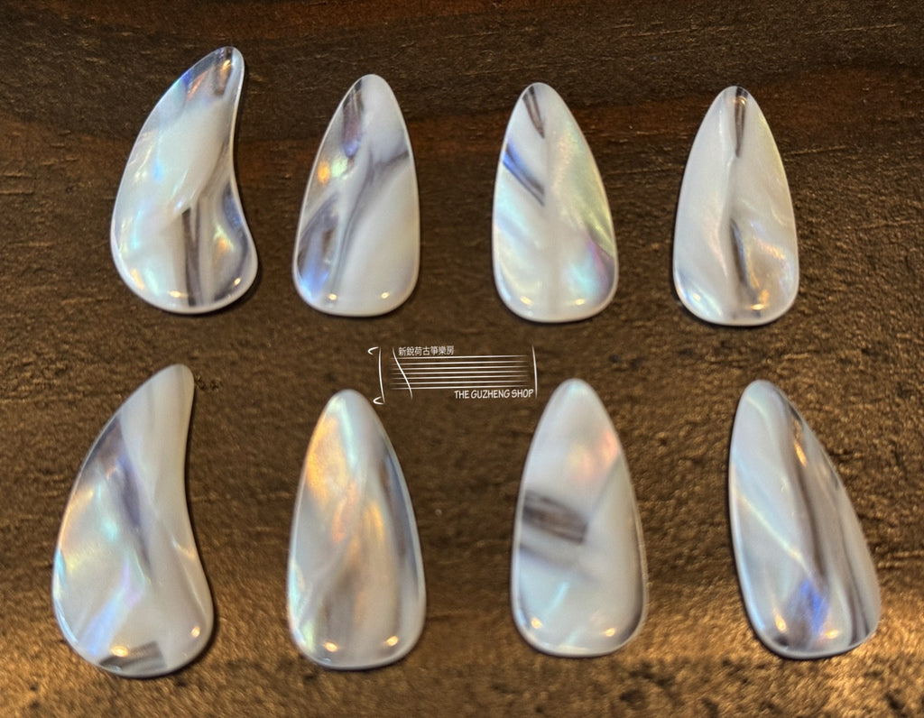 White Guzheng Picks - Smooth and Medium Thick Multiple Sizes 白色中等厚度古箏指甲